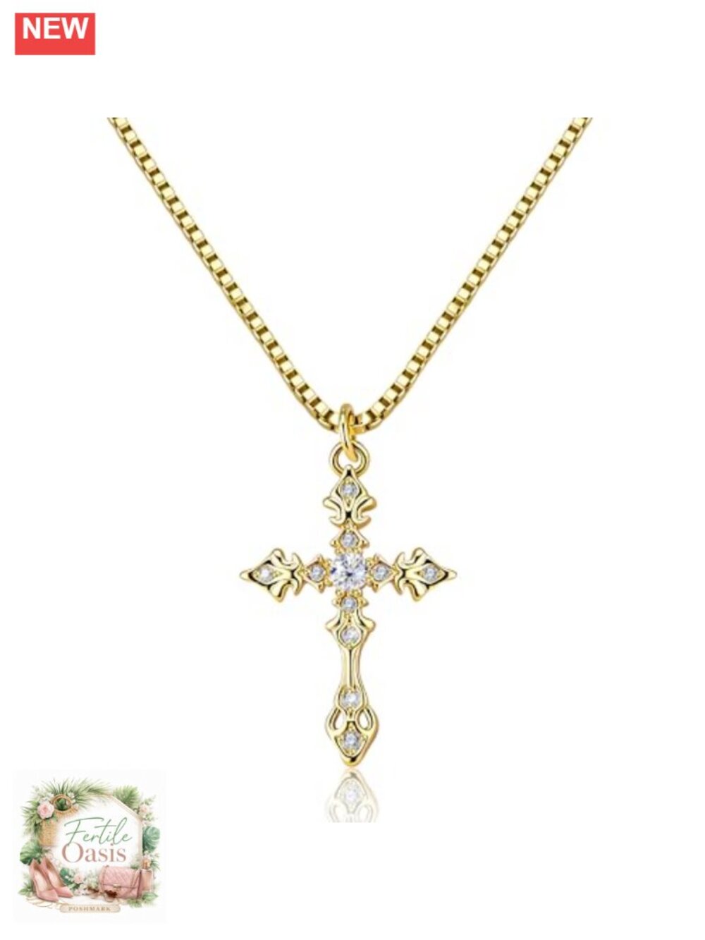 Dainty Gold Cross Necklace Cubic Zirconia Pendant Chain